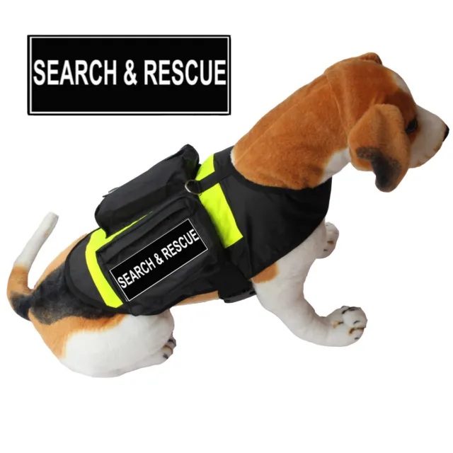 SEARCH & RESCUE SERVICE DOG Vest Harness w/ POCKETS & Side Bags label Patches
