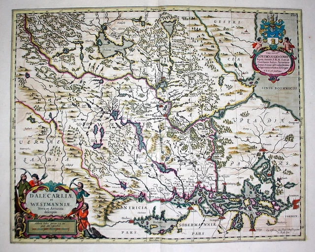 Sweden Sverige Svezia Dalarna Västmanland Janssonius Mappa Incisione