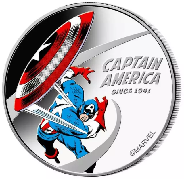2021 Cook Islands Captain America Coin 1 oz Colorized Silver Proof Marvel Comics