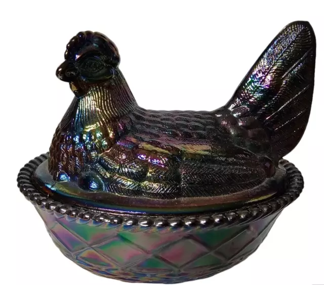 Westmoreland Carnival Glass Hen on the Nest Chicken Candy Dish Iridescent