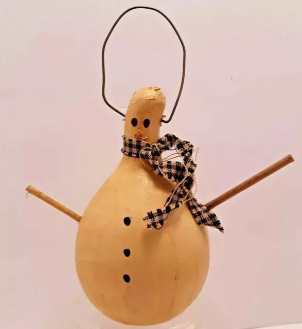 Primitive Paper Mache Gourd Shape Snowman Ornament Wire Holder with Scarf