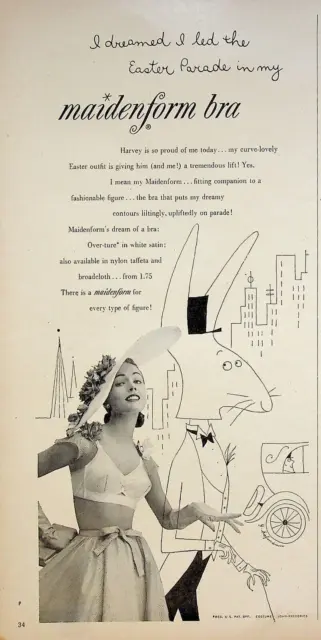 1952 Maidenform Bra Vintage 1950s Print Ad Easter Parade Proud Harvey the Rabbit