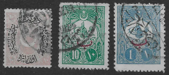 1876-1908 TURKEY Mixed Lot of 3 Used Overprinted Stamps, UNH, SC# 42||144, *F*