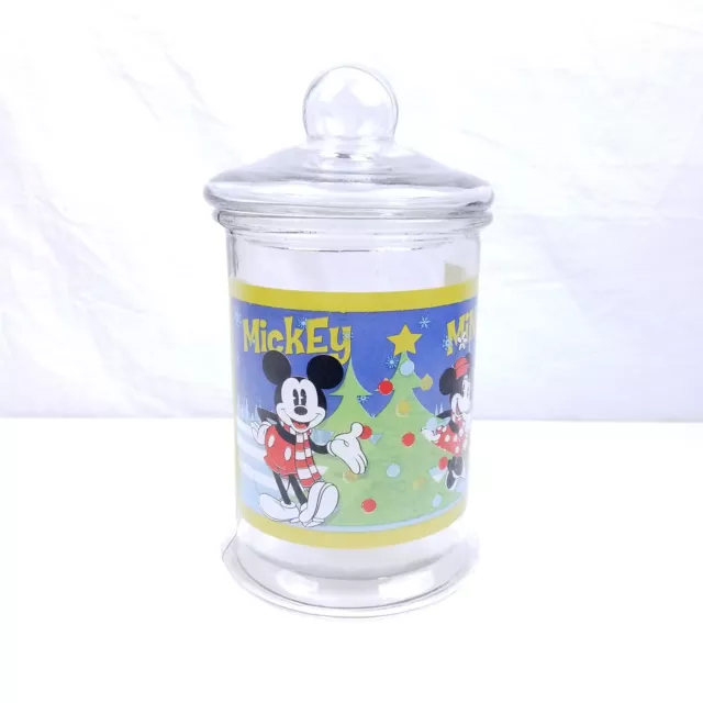 Disney Mickey & Minnie Mouse Clear Glass Christmas Cookie Jar Canister Danawares