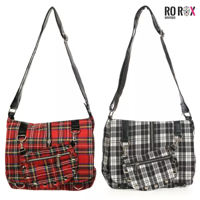 Banned Tartan Messenger Bag Check Punk Goth Crossbody Detachable Purse Shoulder