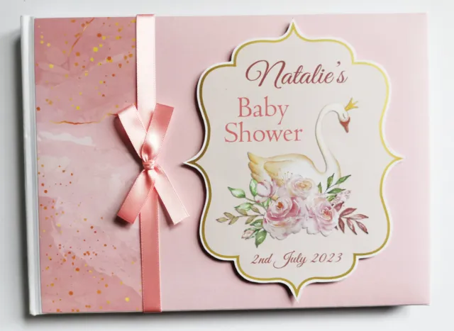 Cigno principessa baby shower libro per gli ospiti, rosa e oro cigno e rose baby shower