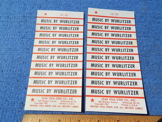Wurlitzer wallbox 5207 5250 MUSIC BY WURLITZER Classification Strips - 20 each