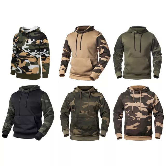 Mens Hoodie Loose Tops Camouflage Print Pullover Sports Hooded Spring Unisex