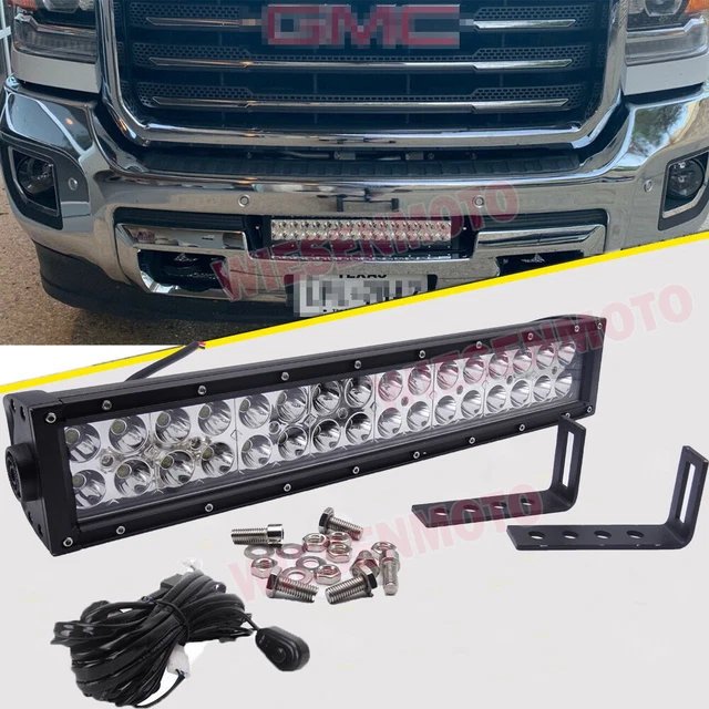 Fit 15-23 GMC Sierra 2500/3500 96W LED Light Bar Front Bumper Custom Bracket Kit