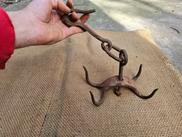 Antique Wrought Iron Meat Pivot Fireplace Skining Hook Blacksmith Hand Forged