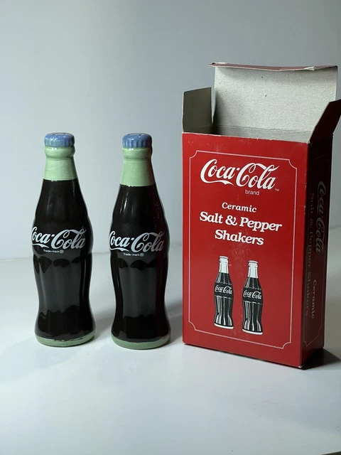 Vintage Coca-Cola Bottles green Ceramic Salt and Pepper Shakers 5in tall