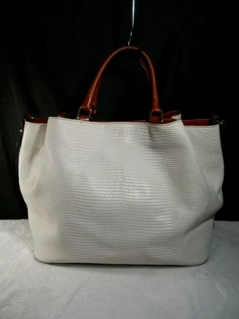 Dooney & Bourke City Barlow Large White Croc Emboss Leather Tote Bag $348 2