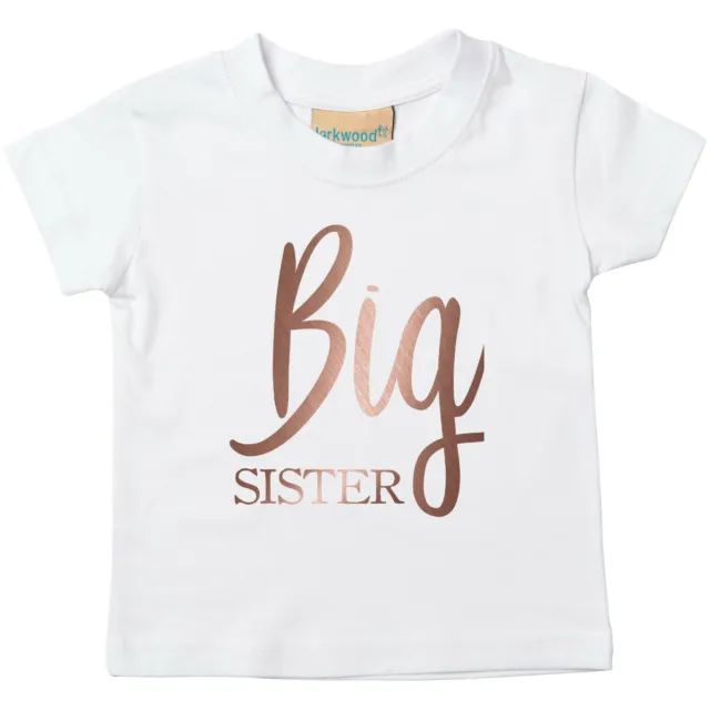 Rose Gold Big Sister Toddler T-Shirt - Printed Pregnancy Reveal Party Girls Top