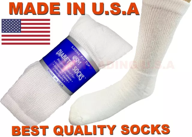 BEST QUALITY 6 pair of mens white Diabetic crew socks 10-13 size MADE IN USA