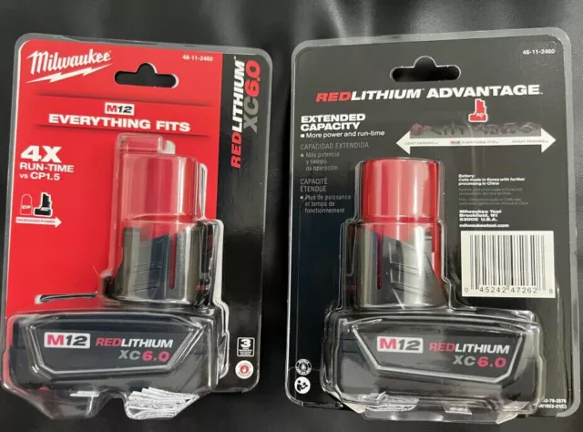 2 Pcs Milwaukee M12 REDLITHIUM 12V 6.0 Ah Lithium-Ion Battery Free Shipping WA2