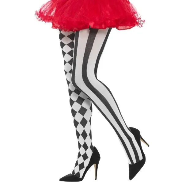 Ladies Harlequin Fancy Dress Tights White/Black Clown or Jester by Smiffys New