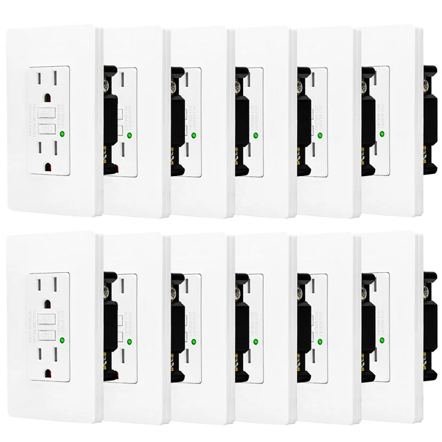 15 Amp GFCI Outlet Ground Fault Circuit Interrupter LED Indicator Non-TR/WR × 12