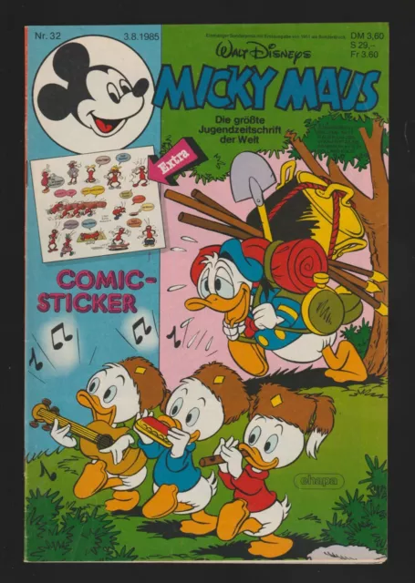 Micky Maus  Heft Nr.32 vom 03.08.1985  mit Beilage (Comic-Sticker)