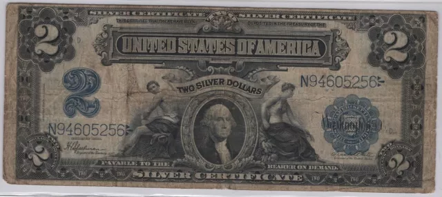 1899 ($2) Two Dollars Blue Seal Silver Certificate Mini Porthole Note