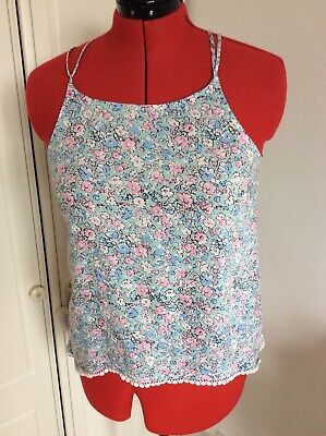Girls Candy Couture Blue Floral Mix Age 16 Crisscross Side Hemdip Strappy Top