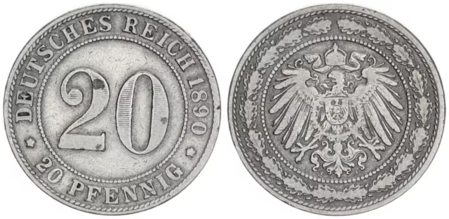 Kaiserreich 20 Pfennig 1890 J ss, Fleck 107621