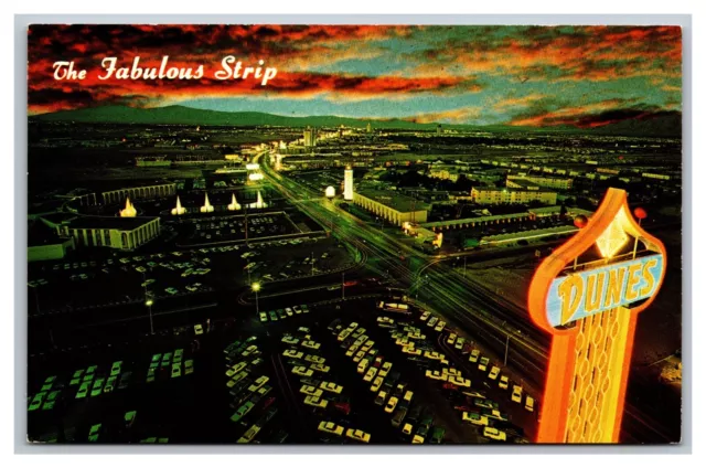 Las Vegas NV The Fabulous Strip Dunes Hotel Casino Night View Chrome Postcard