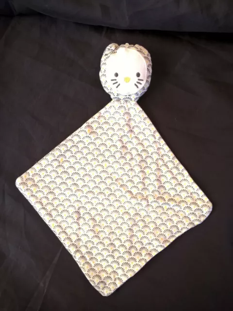 Doudou Plat Chat Obaibi Okaidi Blanc Jaune gris comme neuf