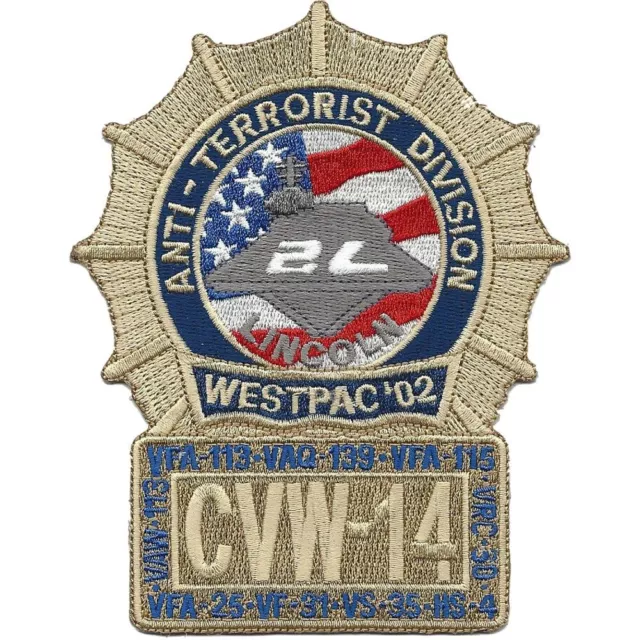 5" Uss Navy Abraham Lincoln Cvn-72 Cvw-14  Westpac Embroidered Patch