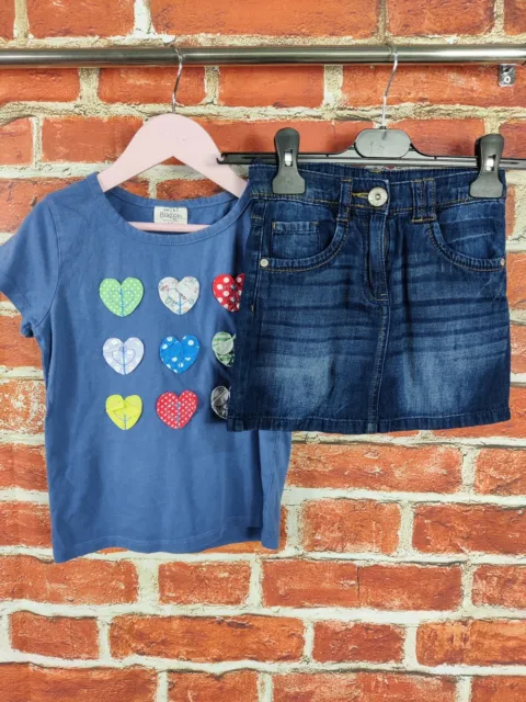 Girls Bundle Age 4-5 Years Next Boden Applique Top T-Shirt Denim Skirt Set 110Cm