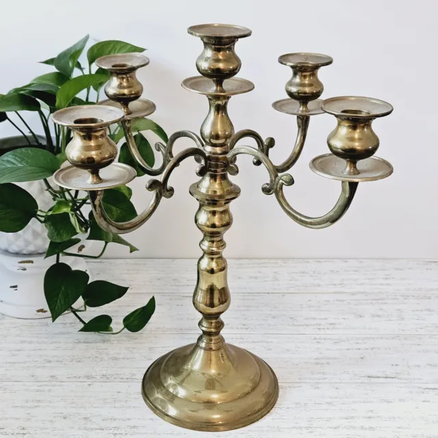 Vintage Candelabra Beautiful Large Solid Brass 5 Arm 16”tall