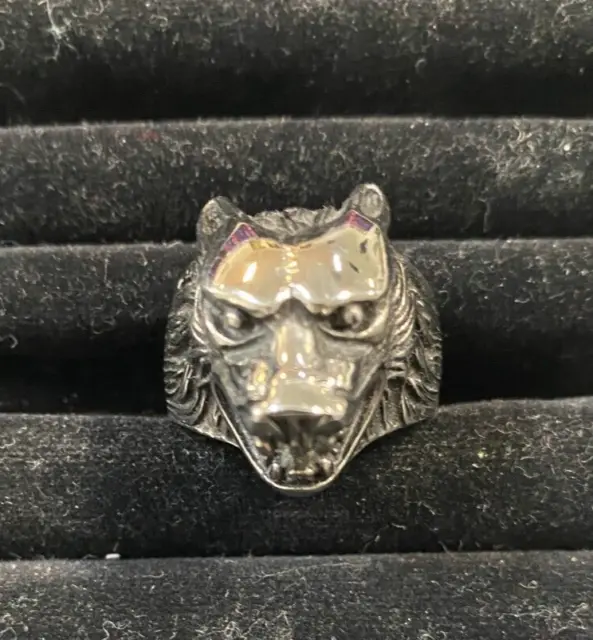 Fashion Jewellery Size 10 / T 1/2 Pewter Wolf Head Ring  NEW