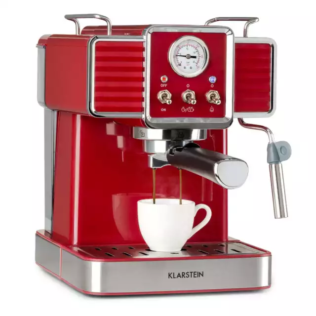 Espressomaschine 1350W 20 Bar 1,5L Cappuccino Milchschaum Siebträger Retro Rot