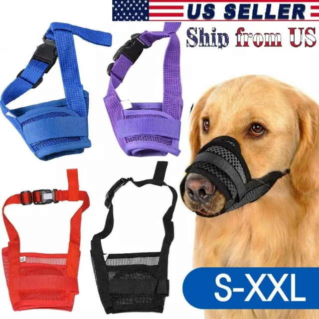 Dog Muzzles Pet Mouth Adjustable Bite Mesh Chewing Anti Mask Cover Barking