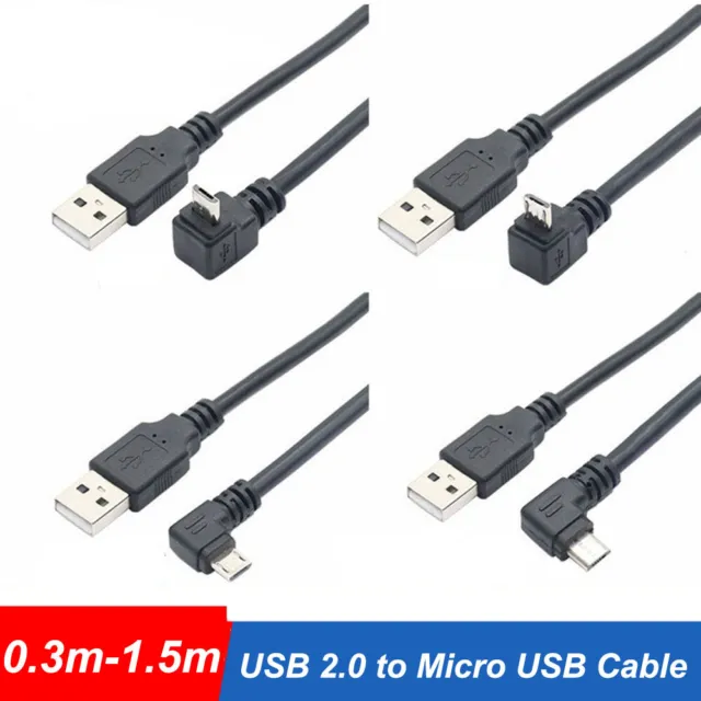 USB 2.0 A Male to Micro USB Cable Charger Angle Cable Lead 0.3m 0.5m 1m Long