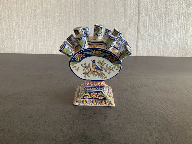 Charmant Vase Ancien Pique Fleurs Bouquetiere Faience Desvres Fourmaintreaux