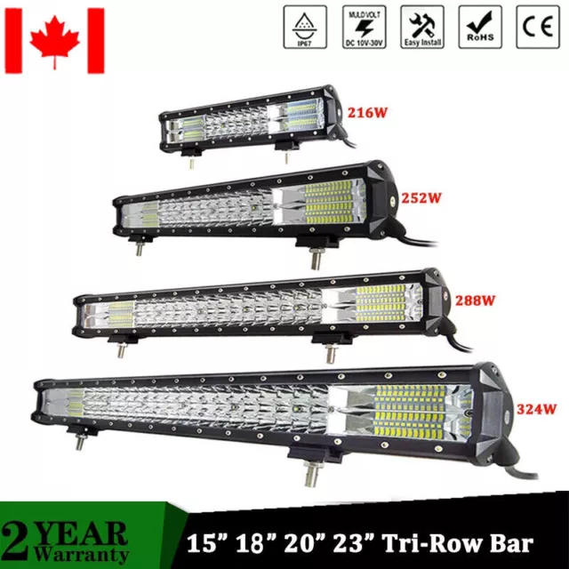 15/18/20/23inch Tri-Row 7D LED Work Light Bar Combo Spot Flood Offroad Truck SUV