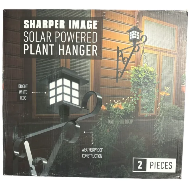 Sharper Image Solar Powered Plant Hanger w/ Led light - 2 Pack BLACK