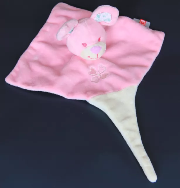 Doudou Plat Souris Rose Fleurs Vert  Coeur Tex Baby Tex   Etat Neuf
