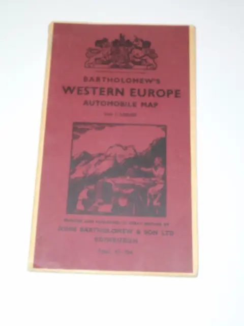 Vintage 1950 Bartholomew's Western Europe Automobile Map