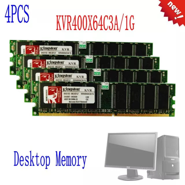 Kingston 4GB 4 x 1GB DDR 400MHz PC 3200 184pin KVR400X64C3A/1G PC Memoria RAM SP