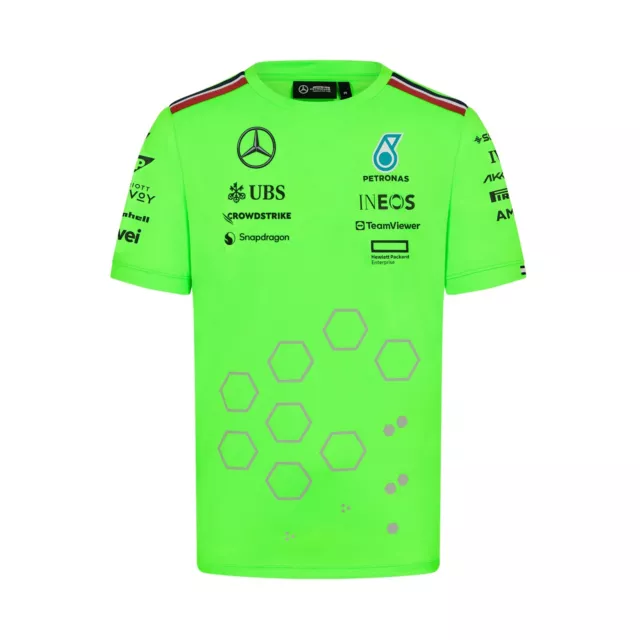 Mercedes AMG Petronas F1 Officiel Équipe T-Shirt Vert Homme 2024 Gratuit GB Ship