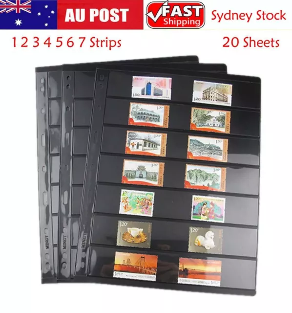 10 Sheets Stamp Album Stock Black Collection Holder Double Sided 9 Binder Hole