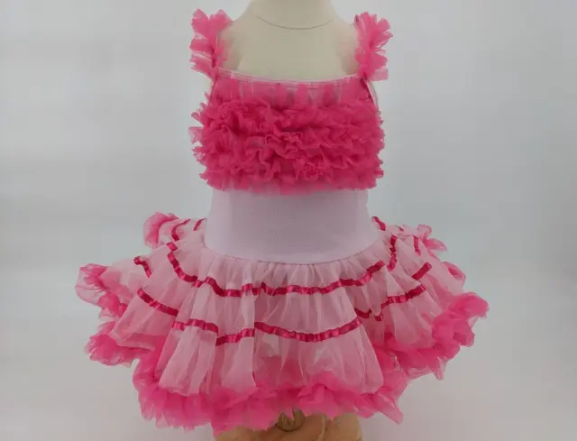 Popatu Pink Ruffle Tutu Tulle Bodysuit Dress Baby Girl 12 Months