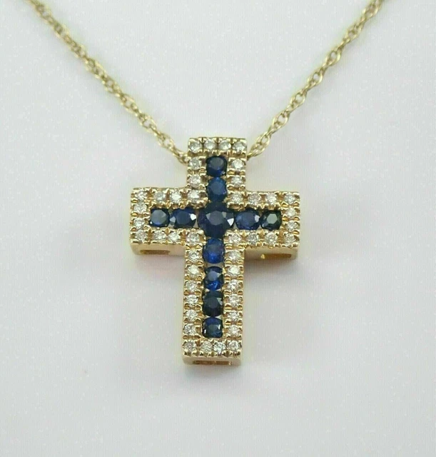 1.50Ct Round Cut Simulated Sapphire Diamond Cross Pendant 14K Yellow Gold Plated
