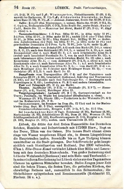 Lübeck 1914 kl. orig. Stadtplan + Reisef. (8 S.) 2