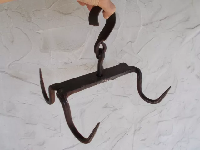 Vintage Giant Hand Forged Wrought Iron Rotating Meat Hanger Hook