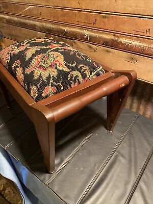 Vintage wood Footstool with Flowers Embroidered On top 3