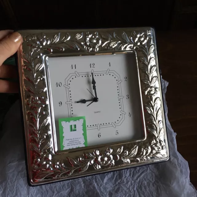 PATERNA&LIVI Firenze Orologio/Sveglia da tavolo Argento 925 Fiori 20x20cm Nuovo