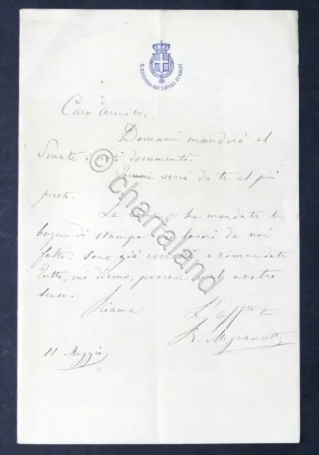 Lettera manoscritta con autografo ministro Raffaele Mezzanotte - 1879