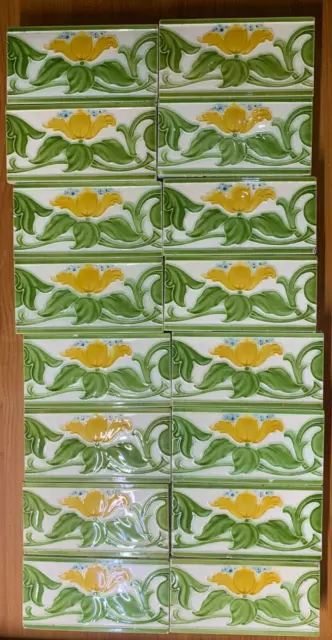 Tiles Antique Vintage Art Nouveau England Majolica 6x3 inch Architecture